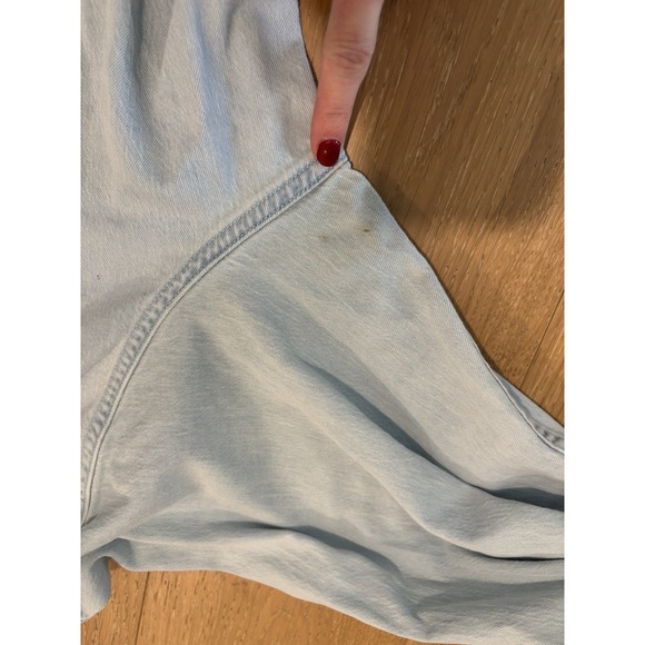 FLAWS Poncho Western Denim Shirt Mens XXL Regular Blue Long Sleeve Pearl Snap - Picture 4 of 5